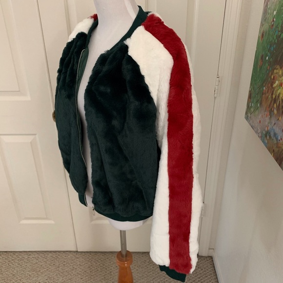 Y2K Striped Faux Fur Bomber/Track Jacket - Picture 7 of 10